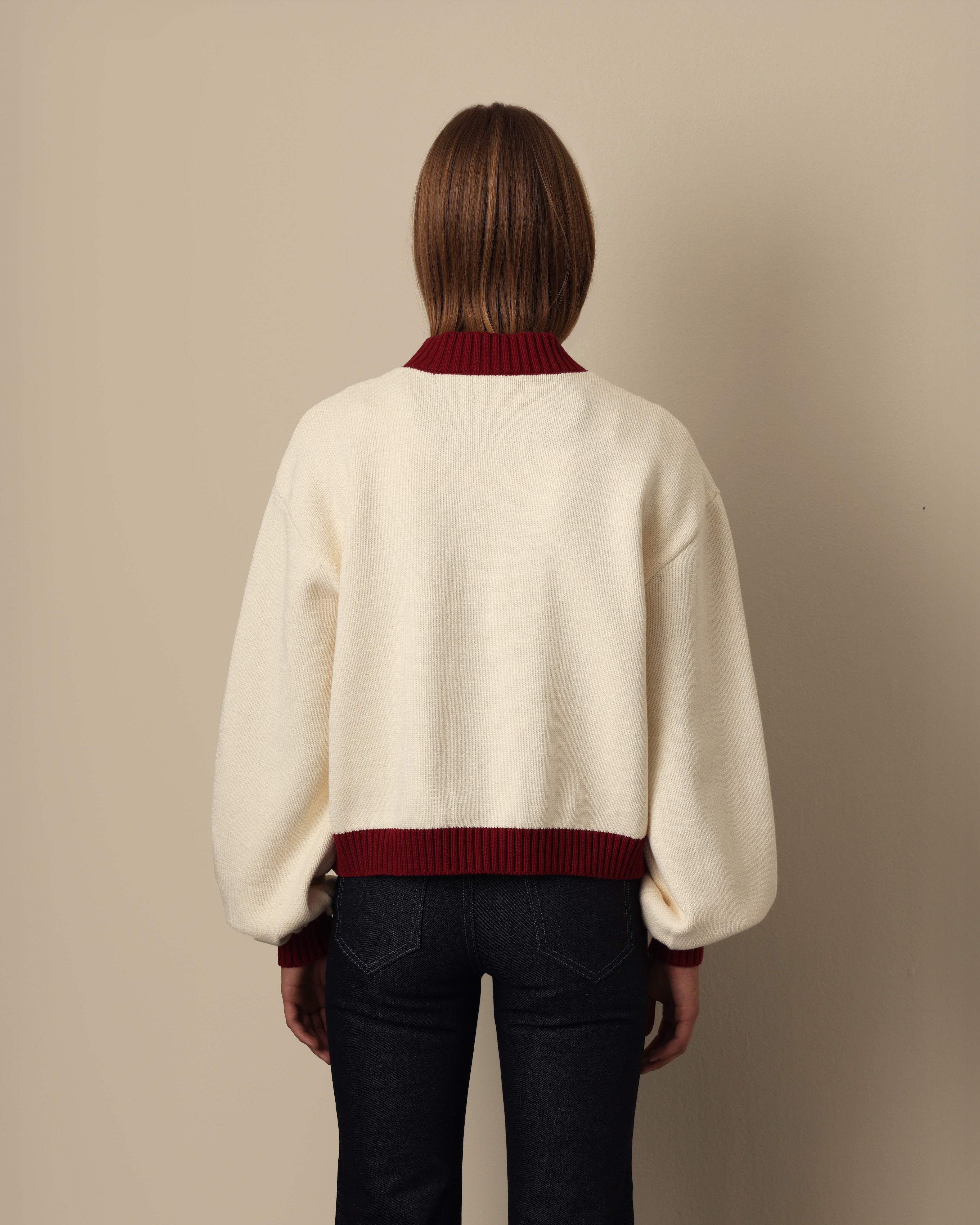 Four Pocket Cotton Cardigan Cherry Cream