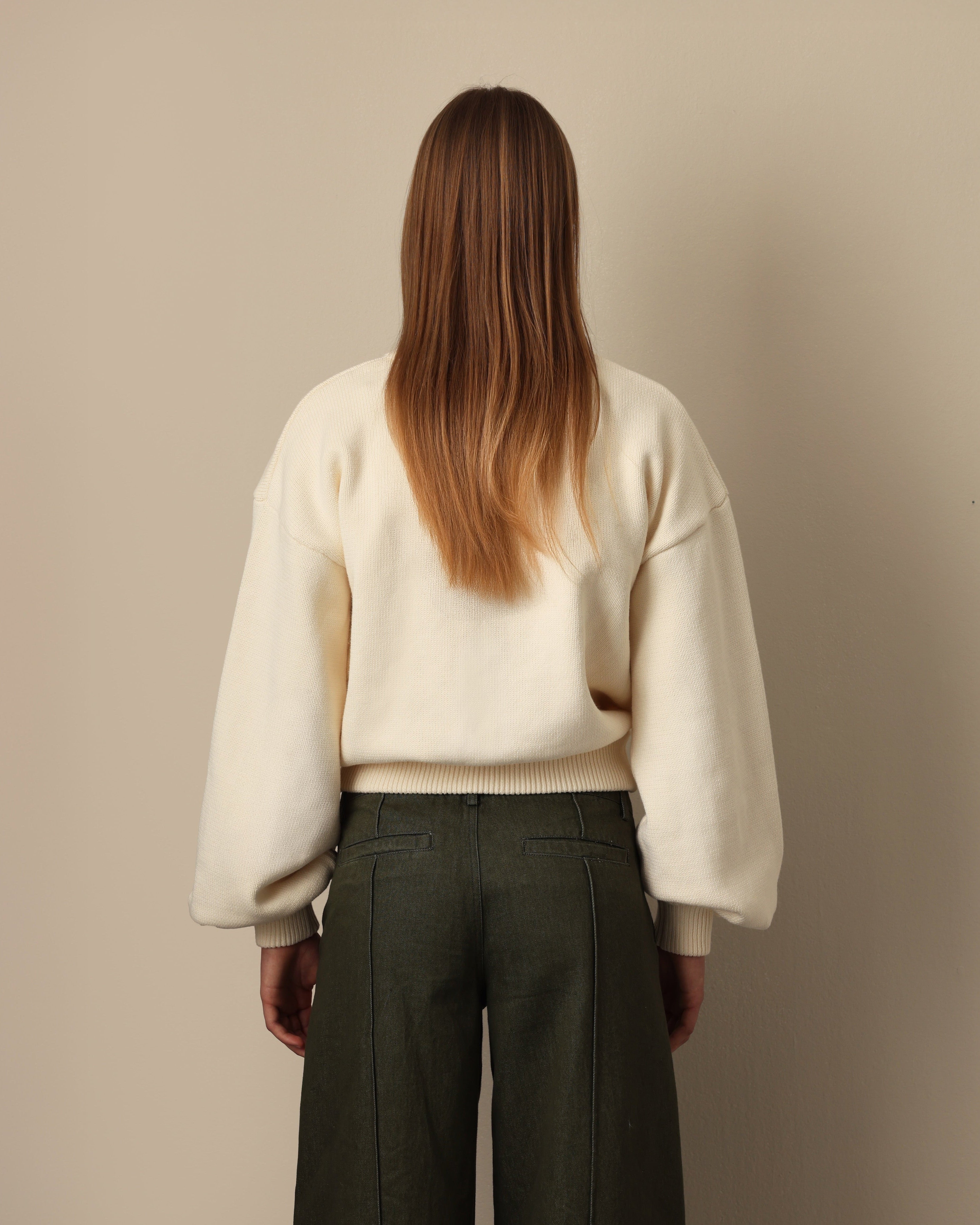 Thick Cotton Zip Sweater Cream