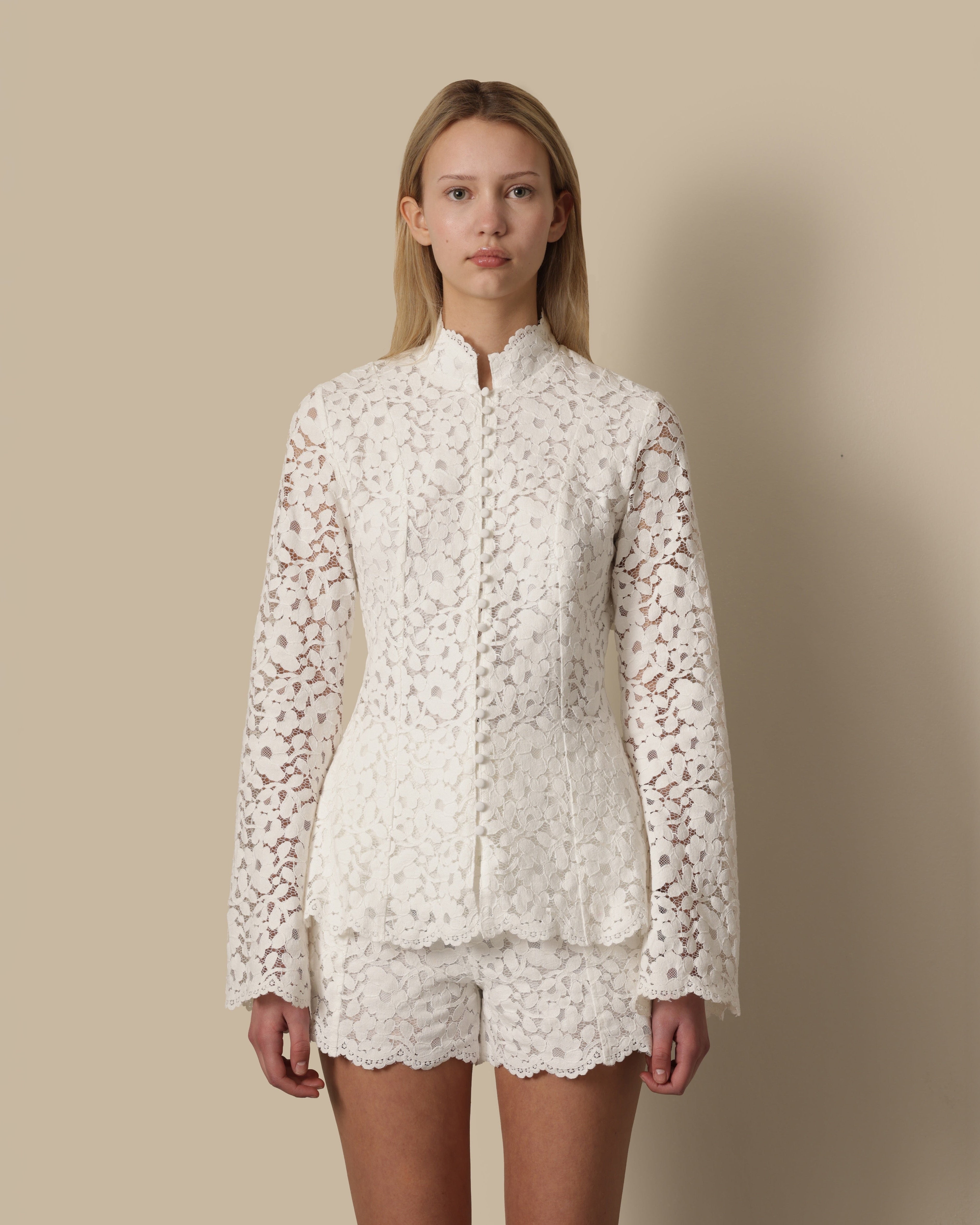 Tailored Cotton Lace Jacket White