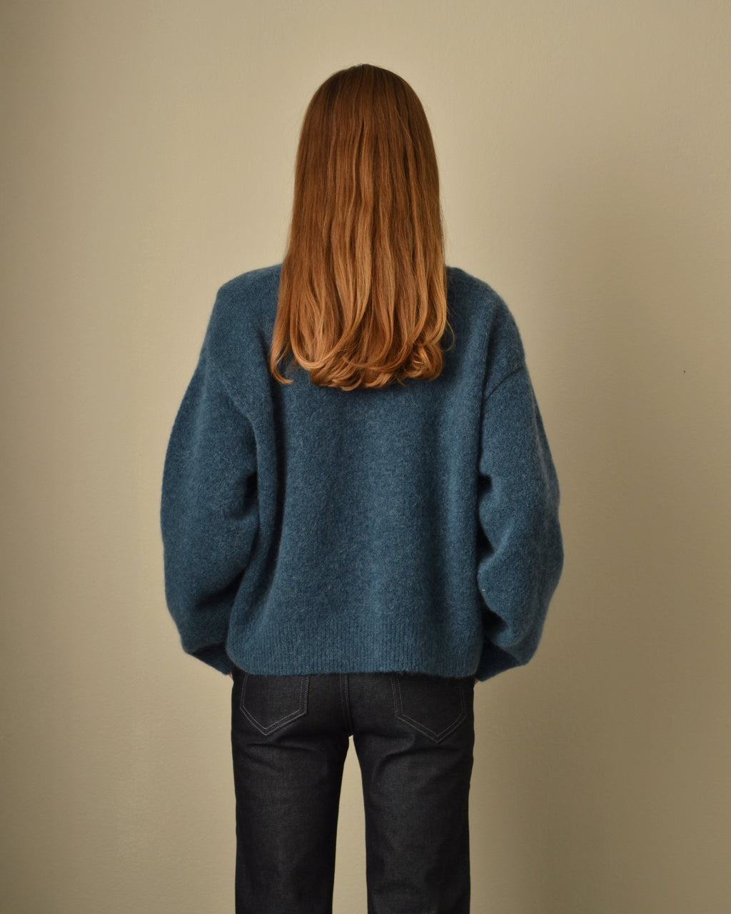 Brushed Mohair Zip Sweater Petroleum
