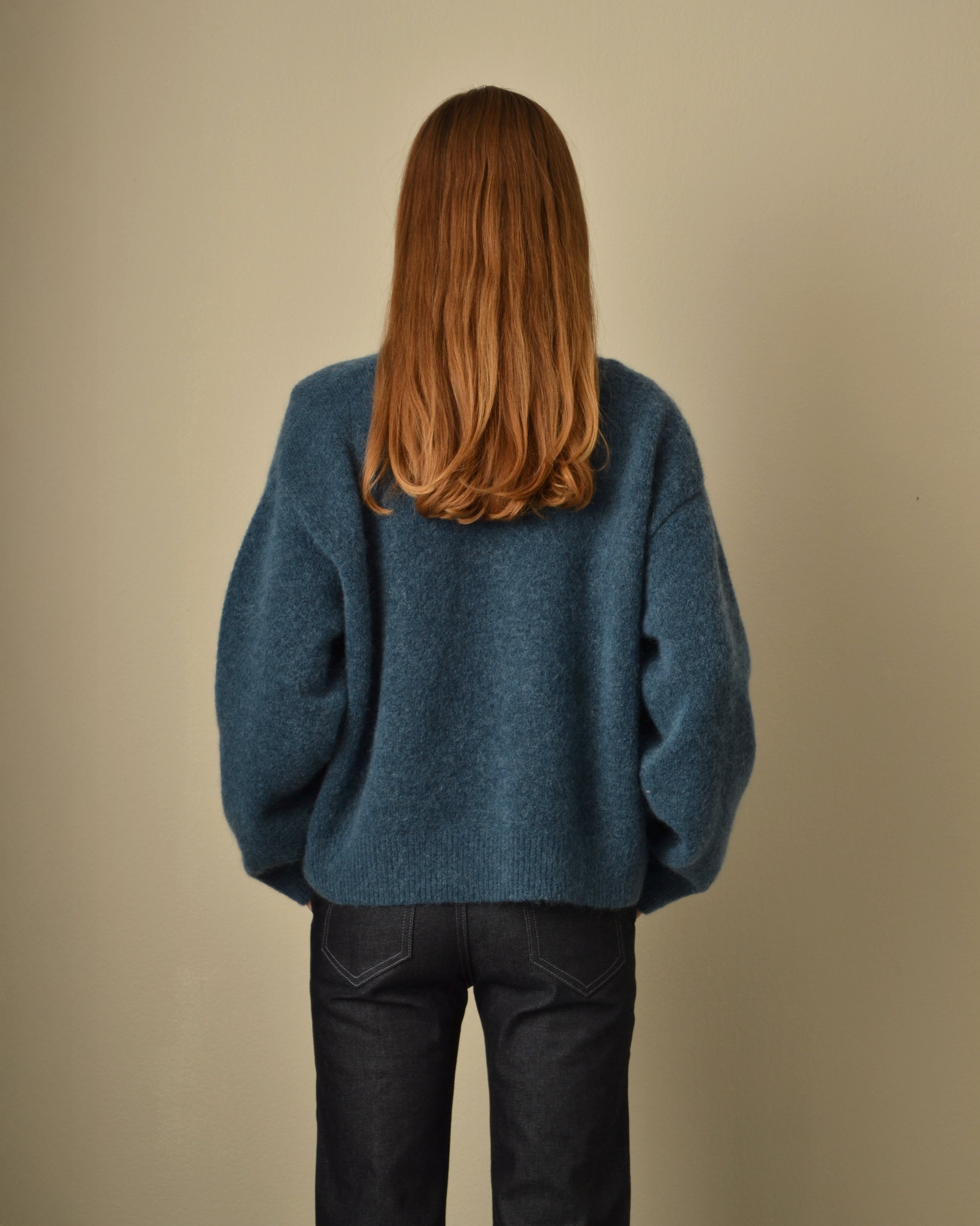 Brushed Mohair Zip Sweater Petroleum