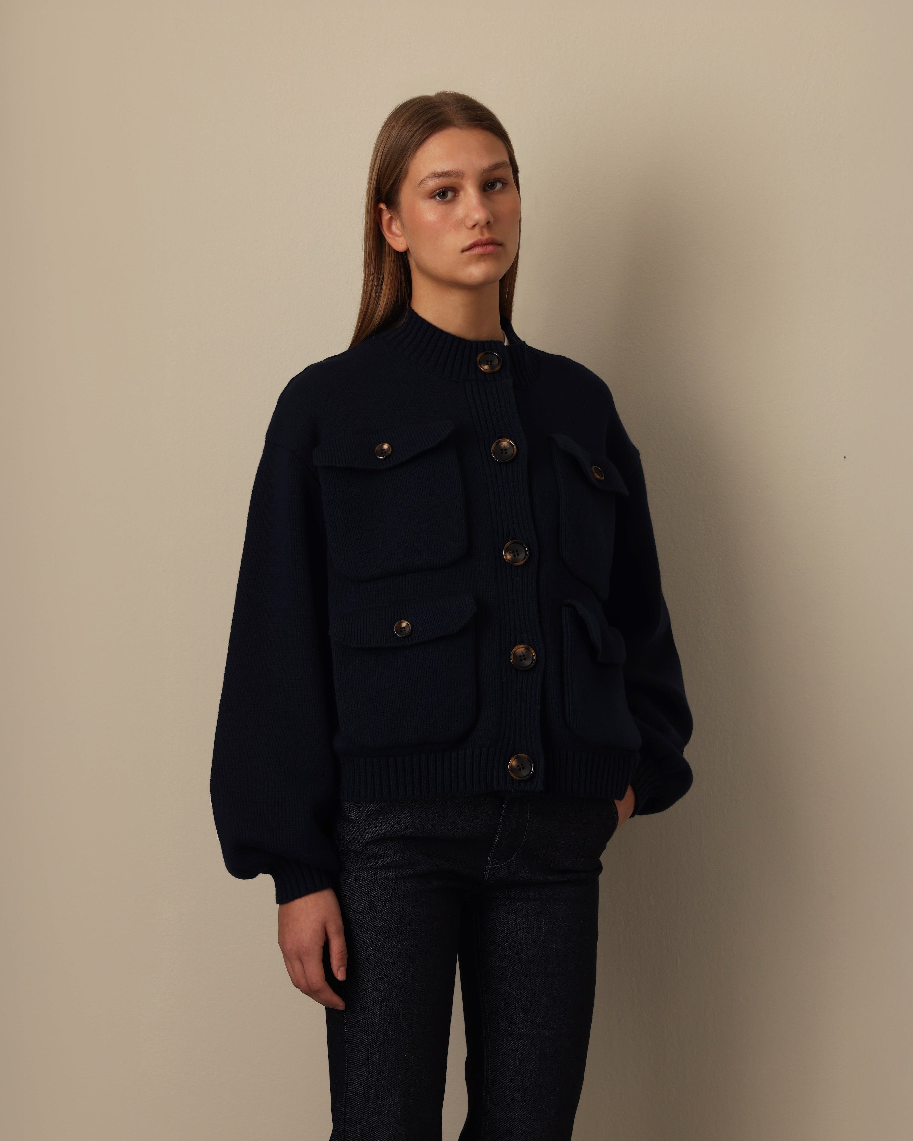 Four Pocket Cotton Cardigan Blueberry