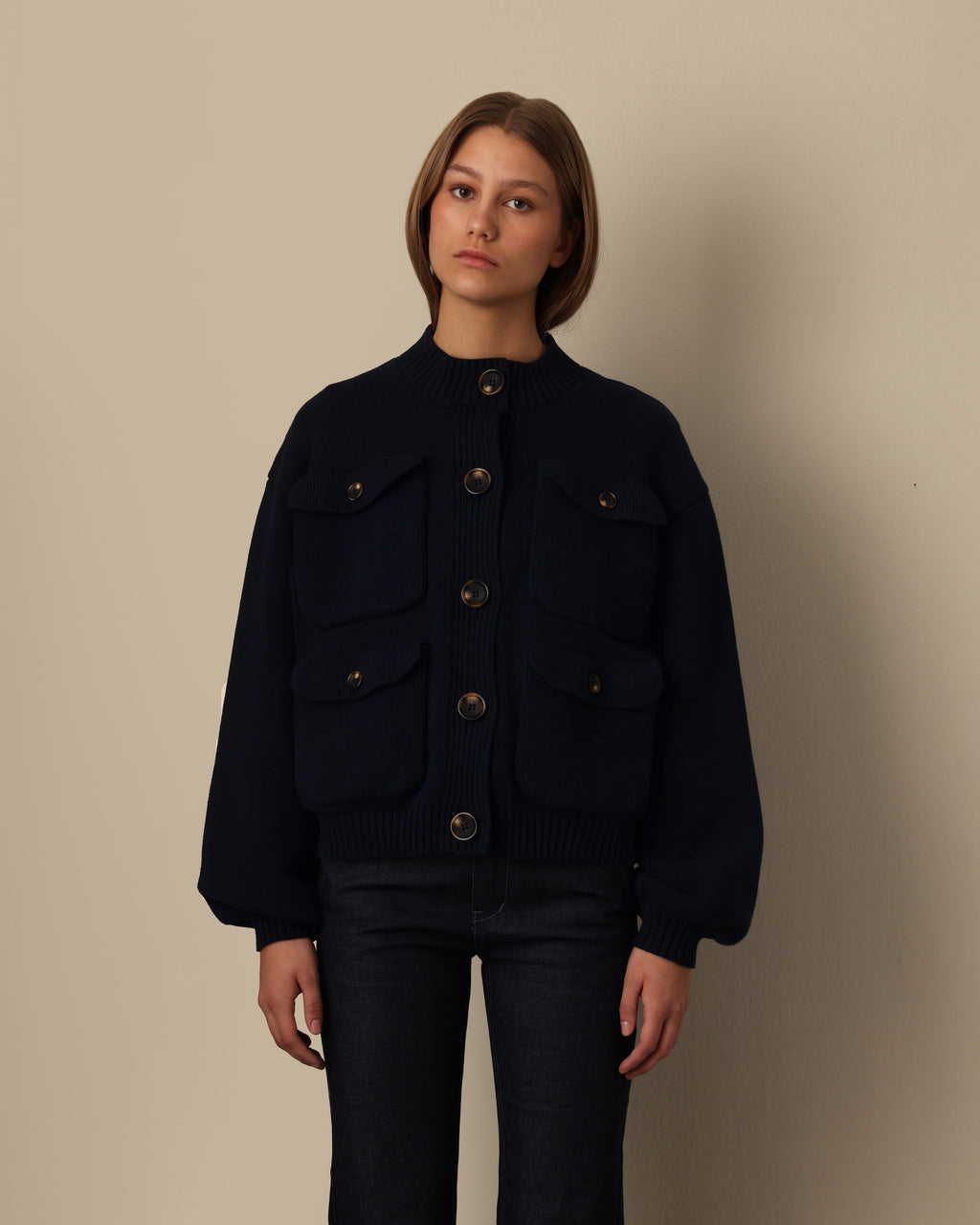 Four Pocket Cotton Cardigan Blueberry