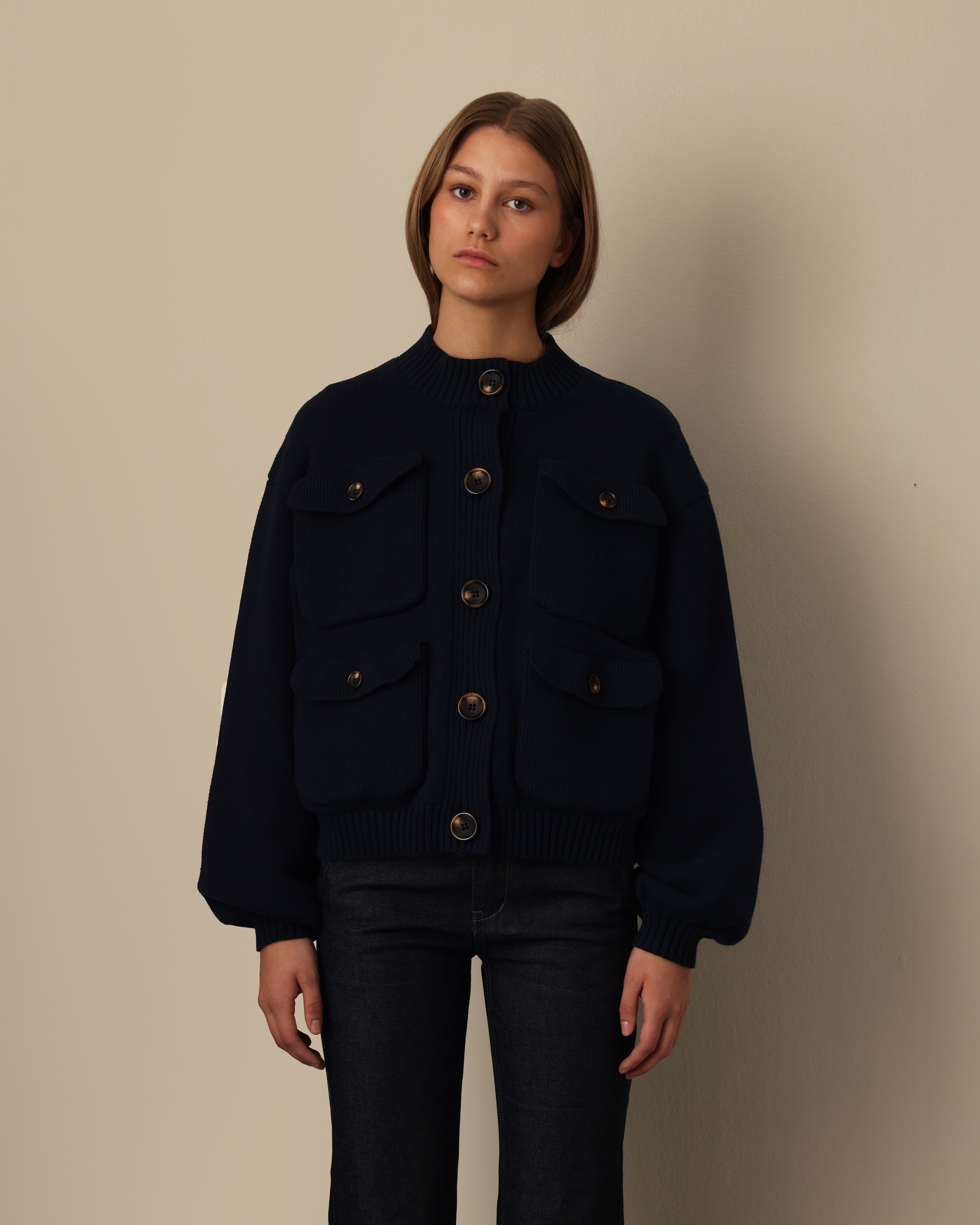 Four Pocket Cotton Cardigan Blueberry