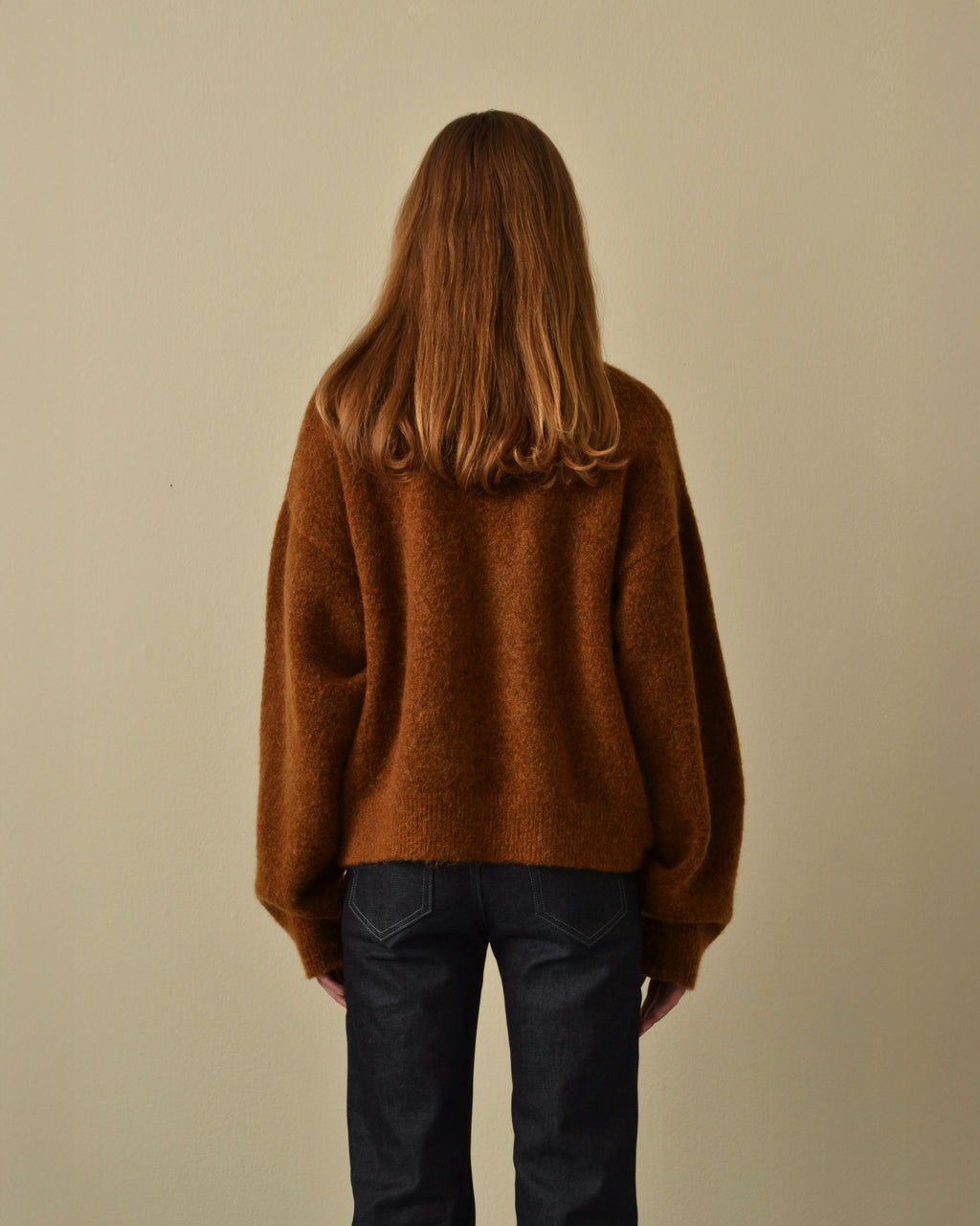 Brushed Mohair Zip Sweater Caramel