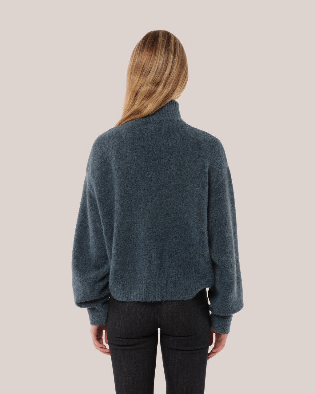 Brushed Mohair Zip Sweater Petroleum