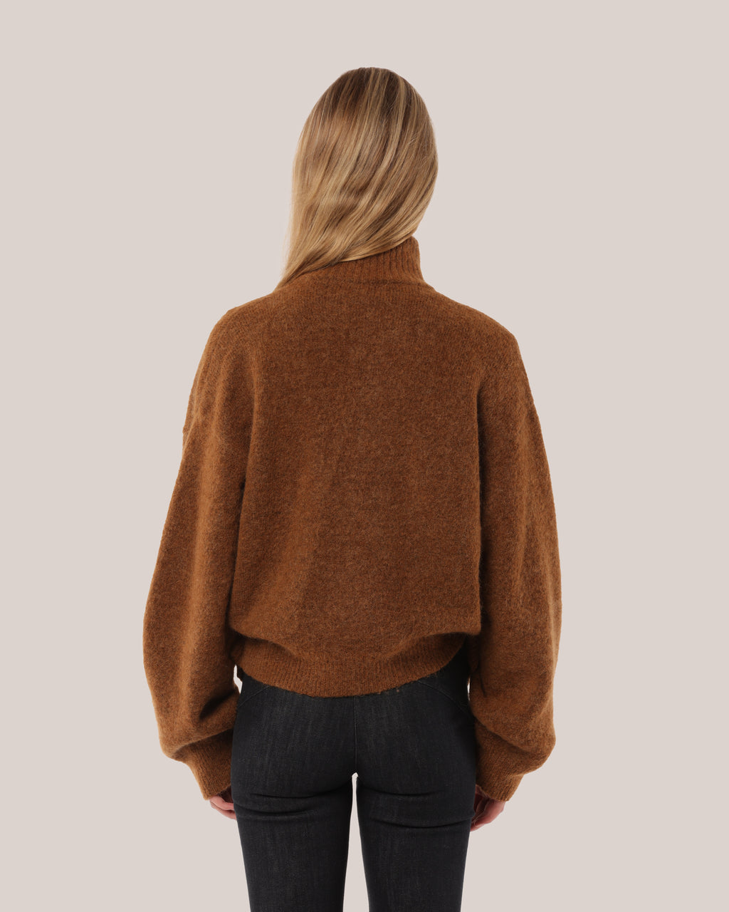 Brushed Mohair Zip Sweater Caramel