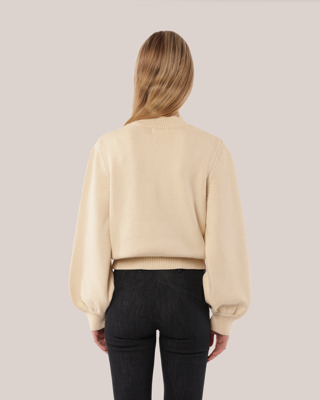 Fitted Cotton V-neck Sweater Meringue