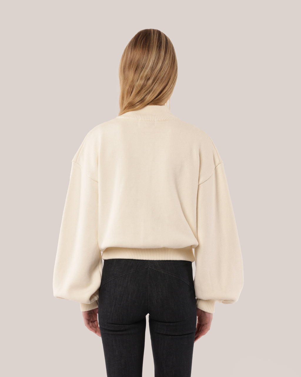 Thick Cotton Zip Sweater Cream