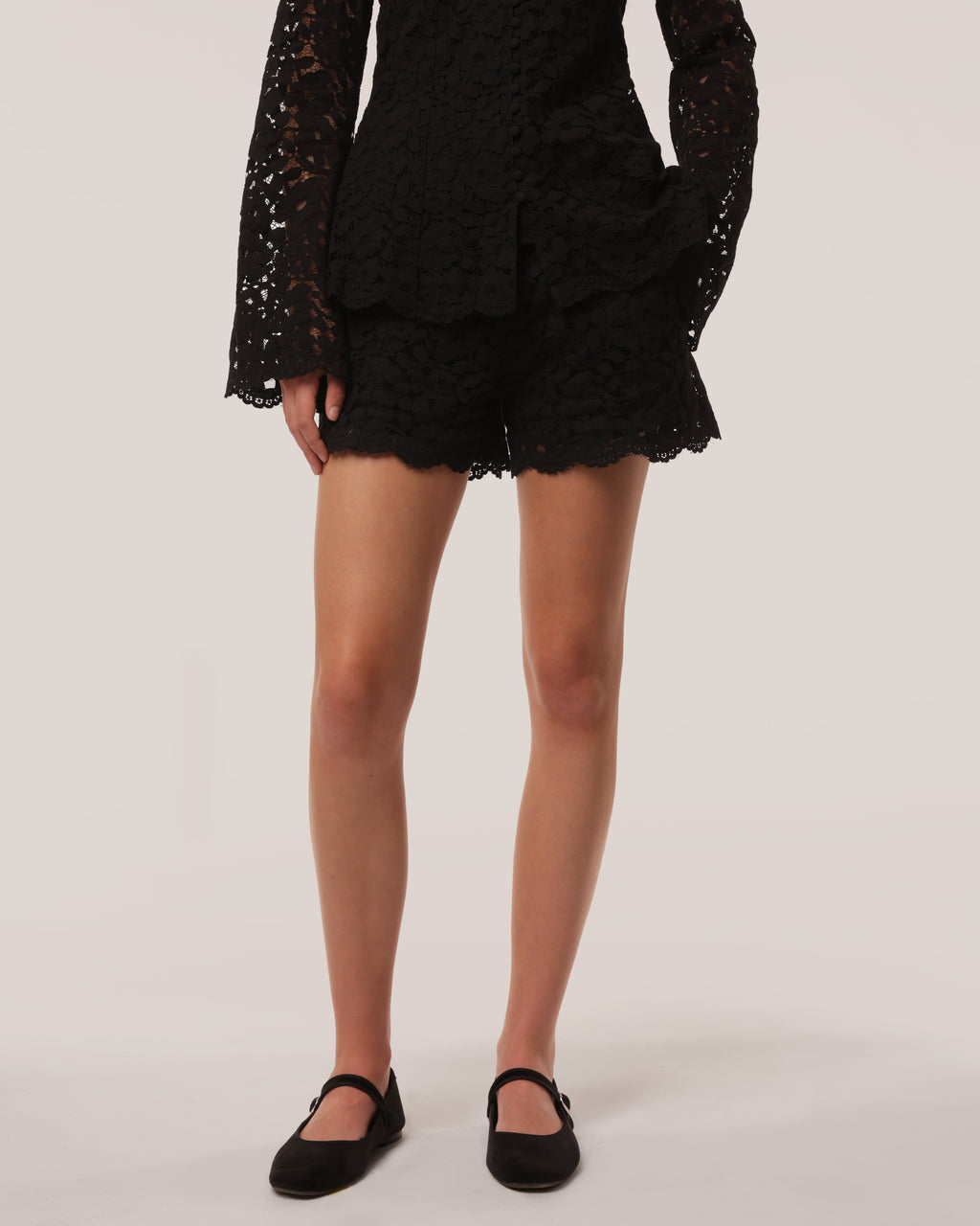 Tailored Cotton Lace Shorts Black