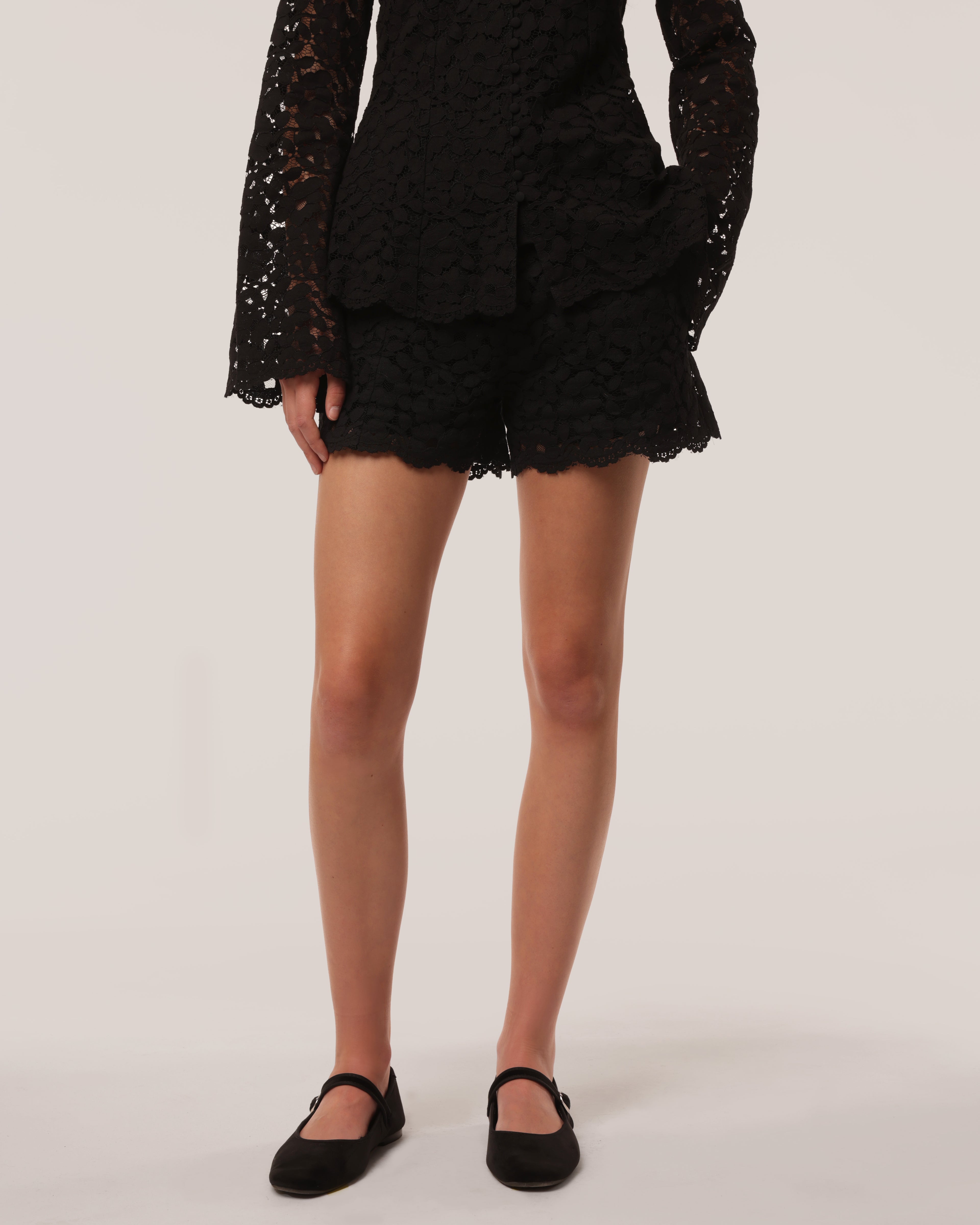 Tailored Cotton Lace Shorts Black