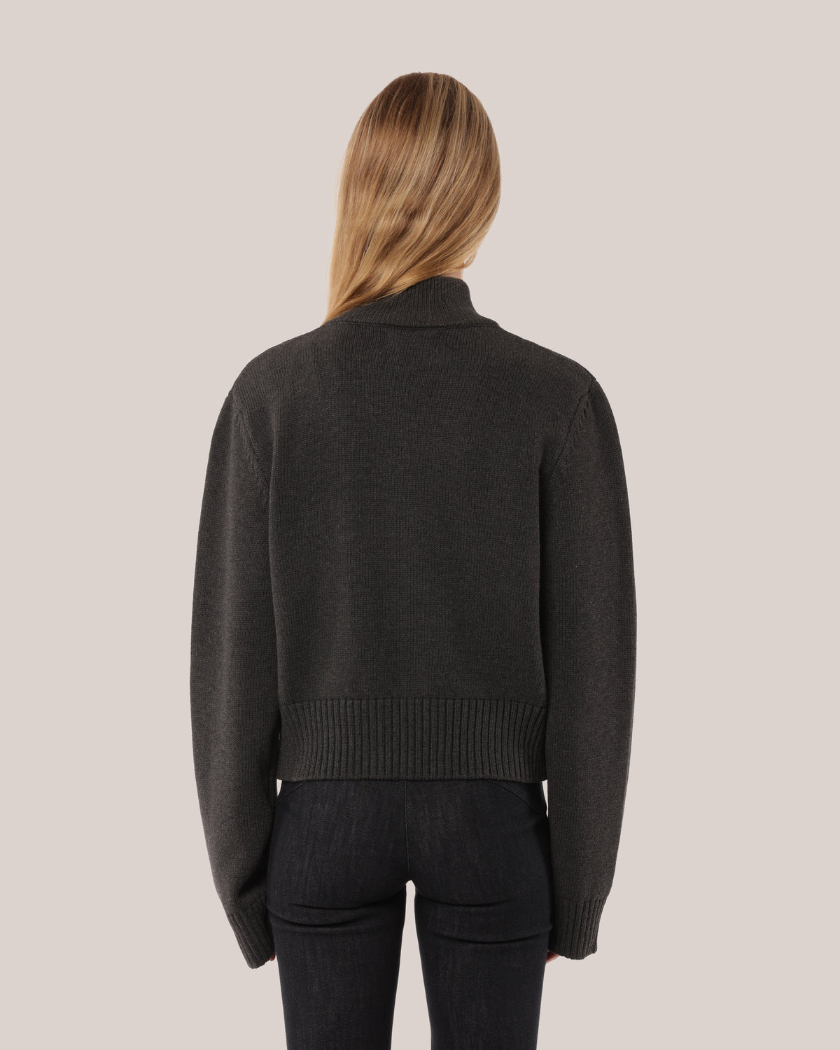 Fitted Cotton Zip Sweater Charcoal