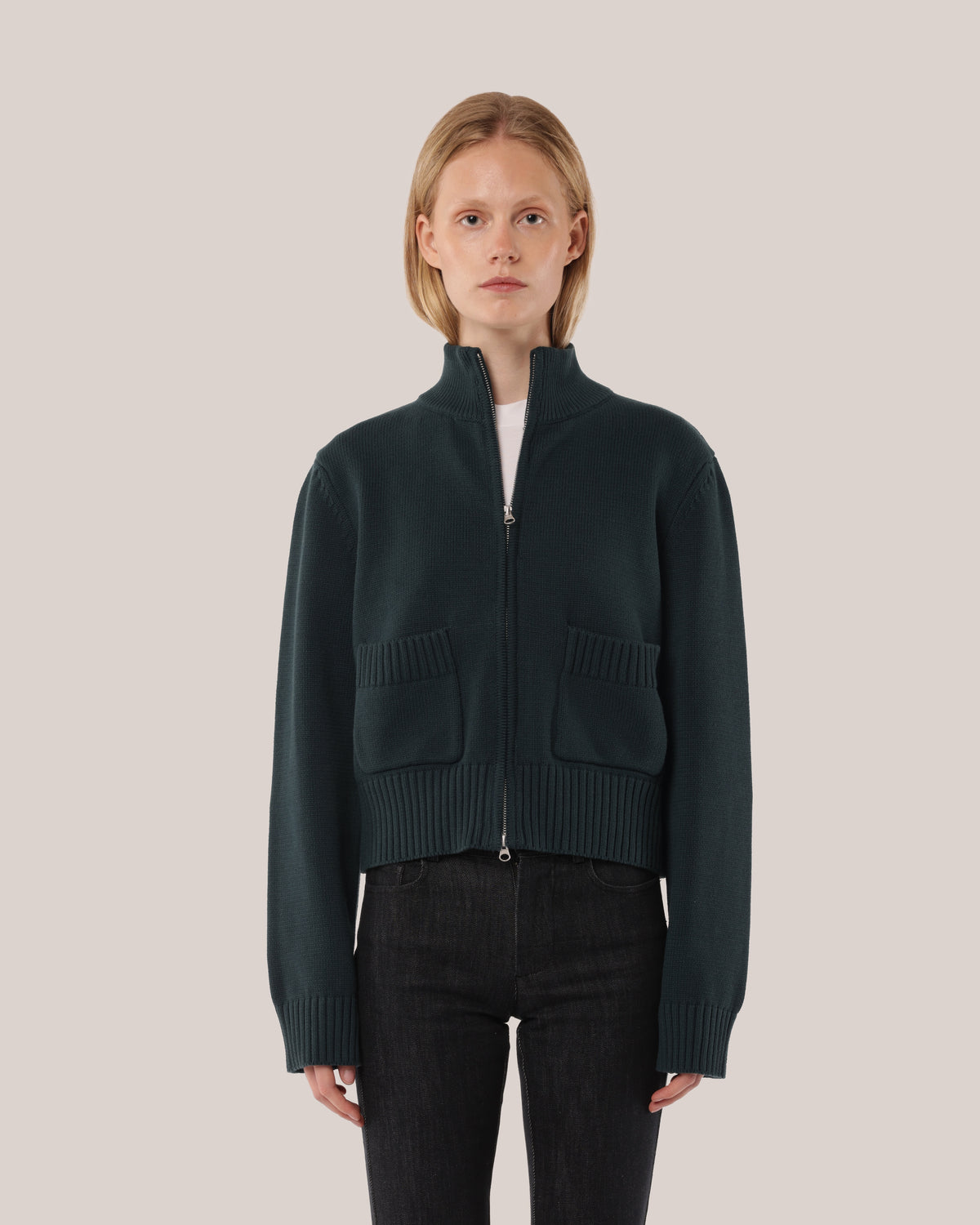 Fitted Cotton Zip Sweater Fig