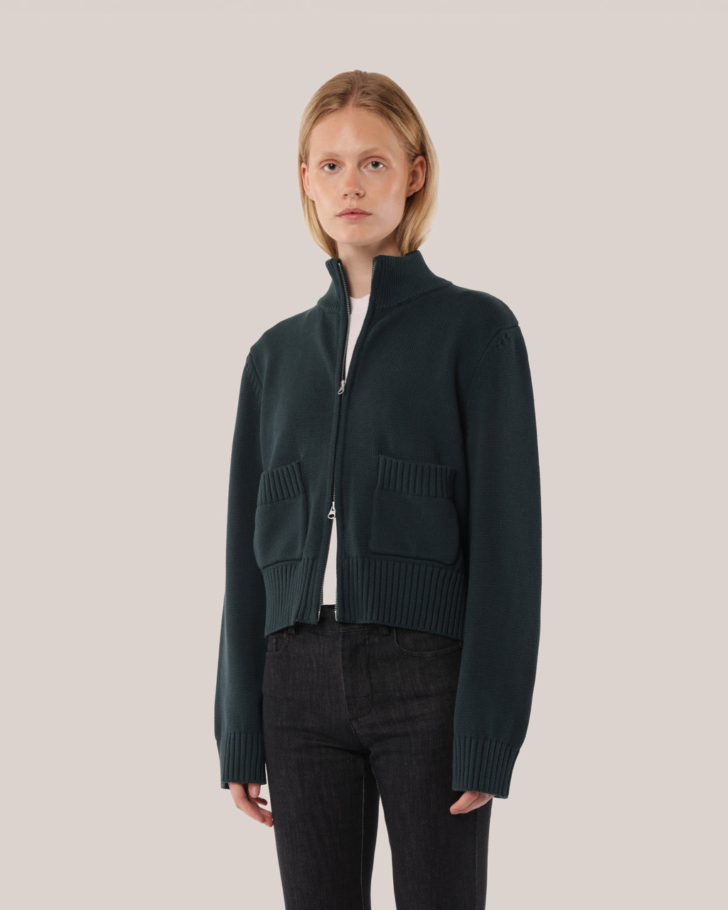 Fitted Cotton Zip Sweater Fig