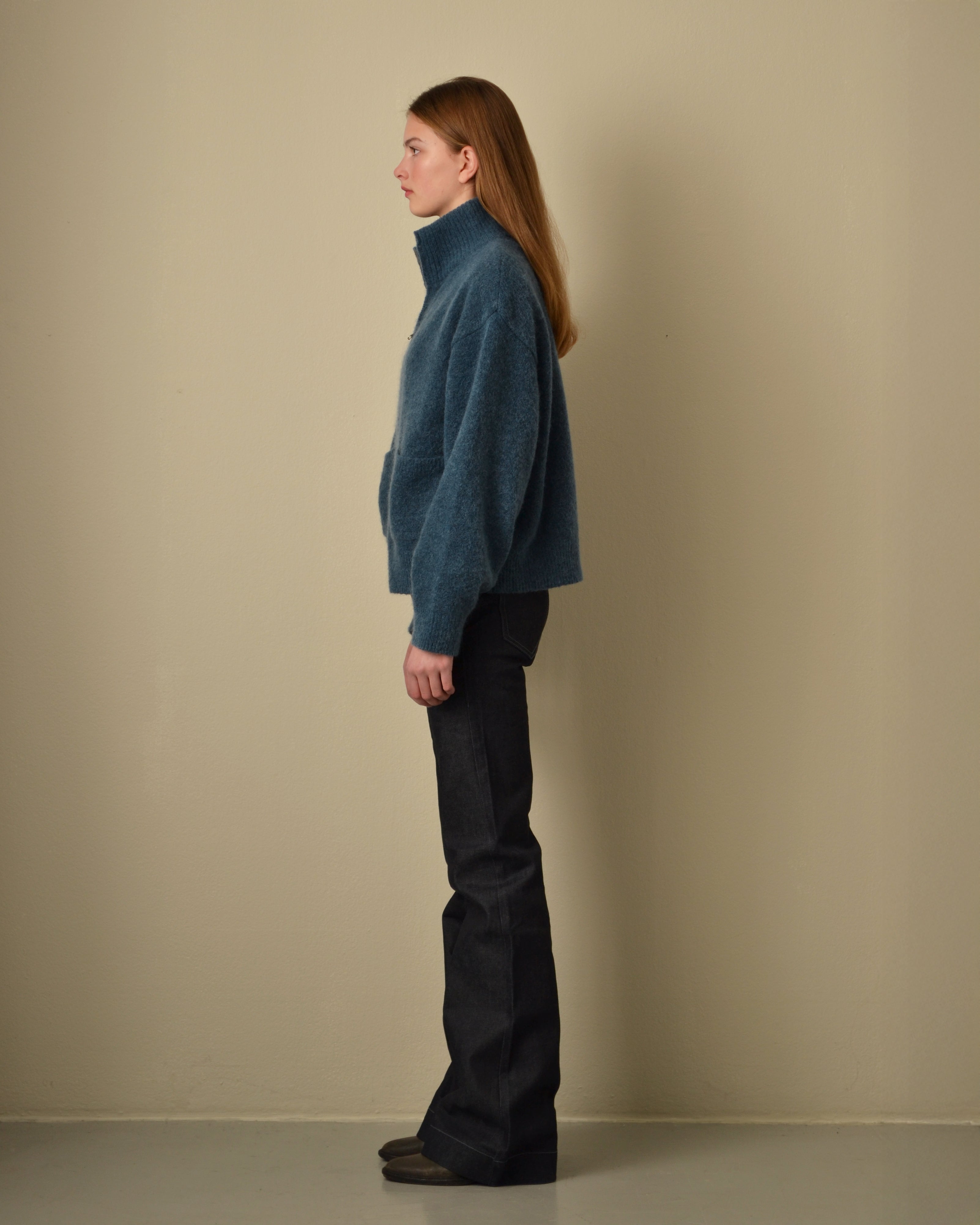 Brushed Mohair Zip Sweater Petroleum