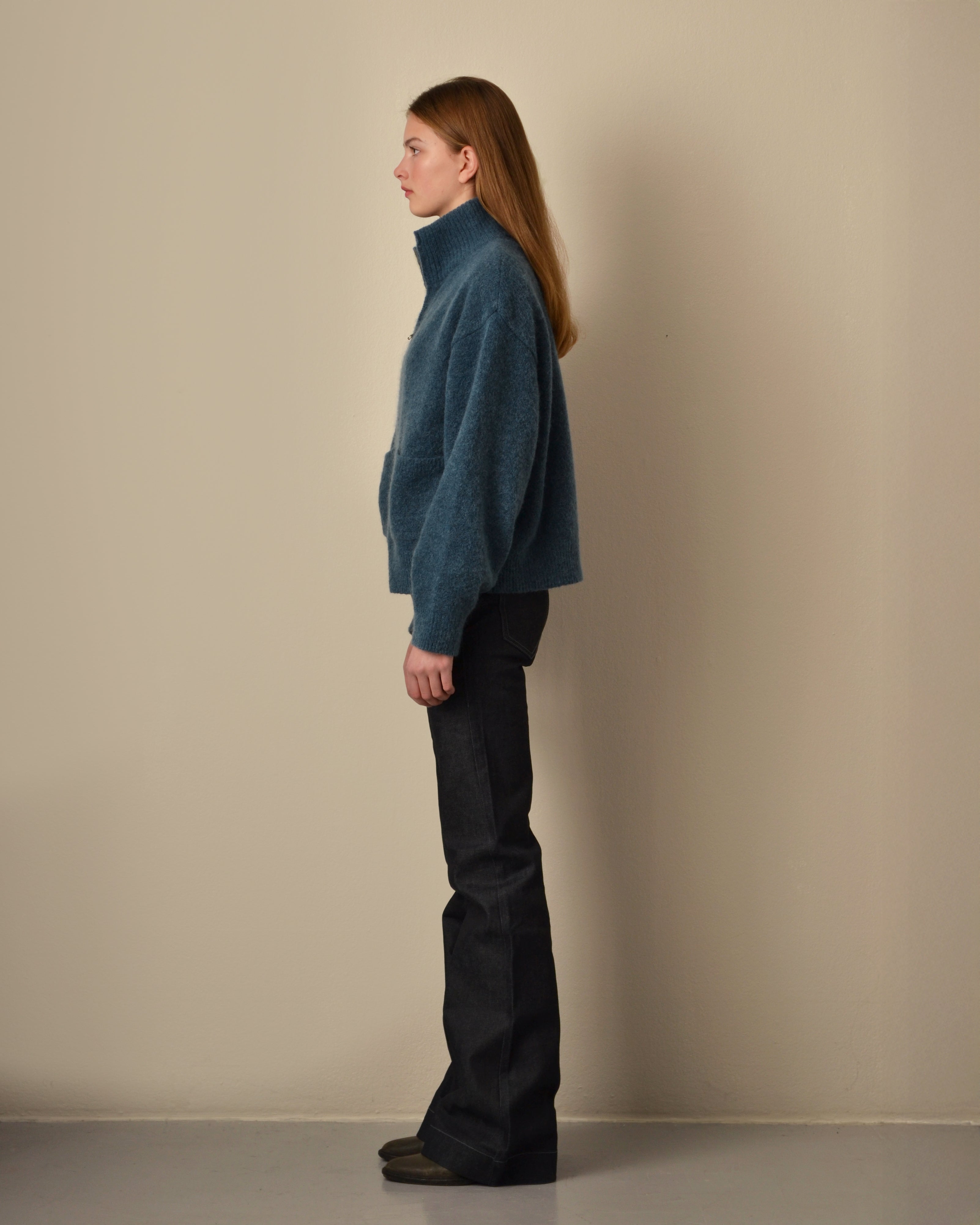 Brushed Mohair Zip Sweater Petroleum – Gasta Studio