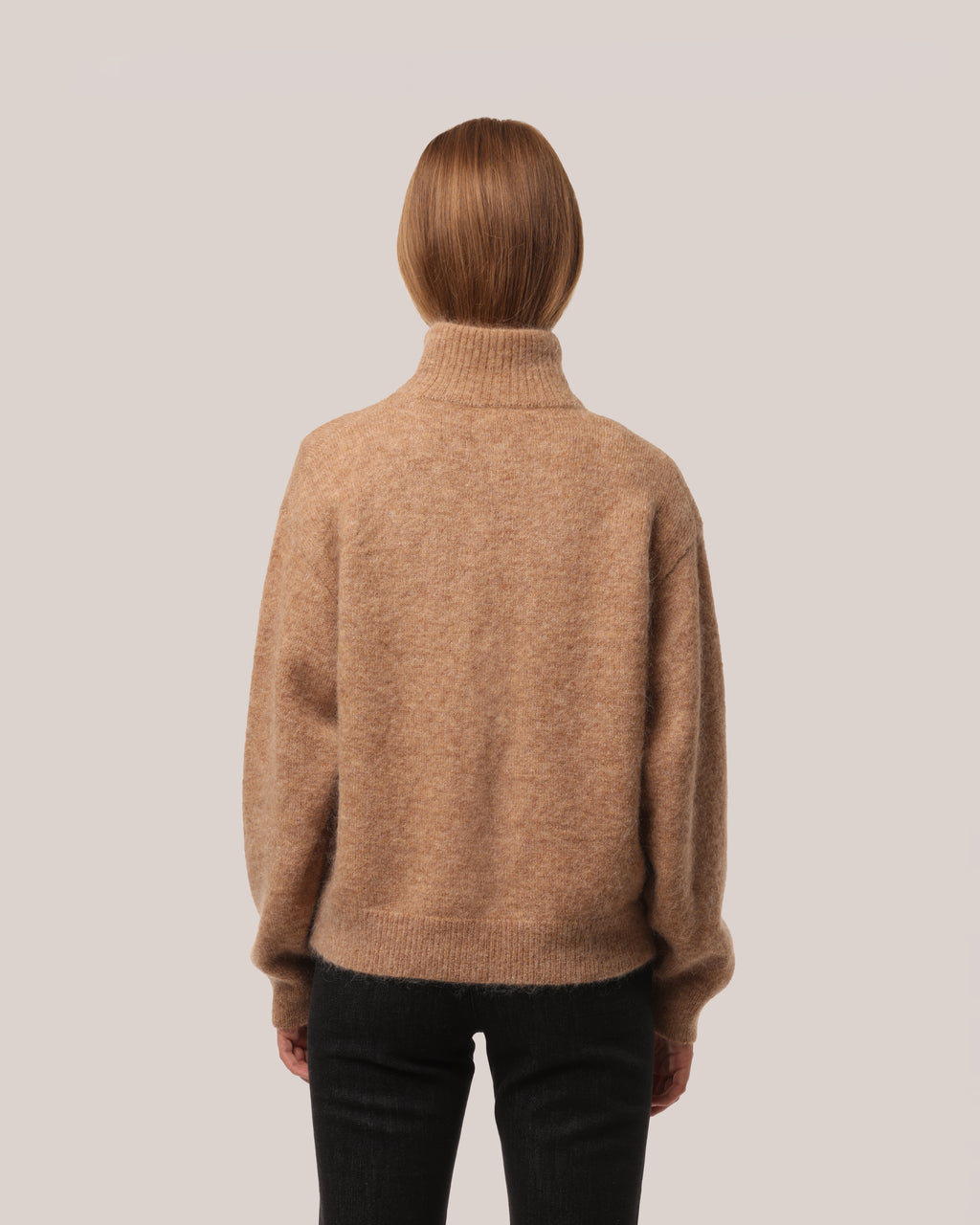 Brushed Mohair Zip Sweater Chestnut
