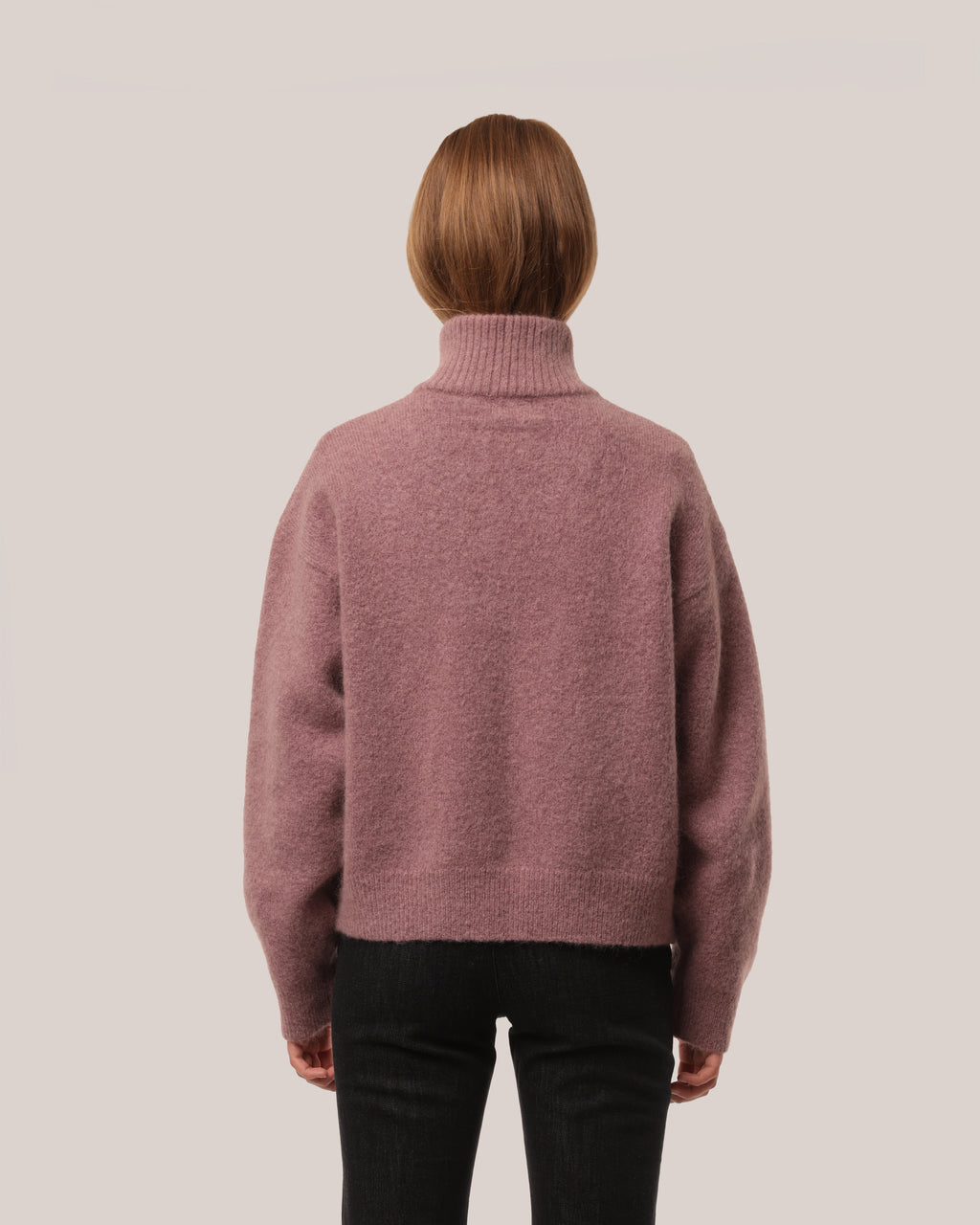 Brushed Mohair Zip Sweater Dusty Rose