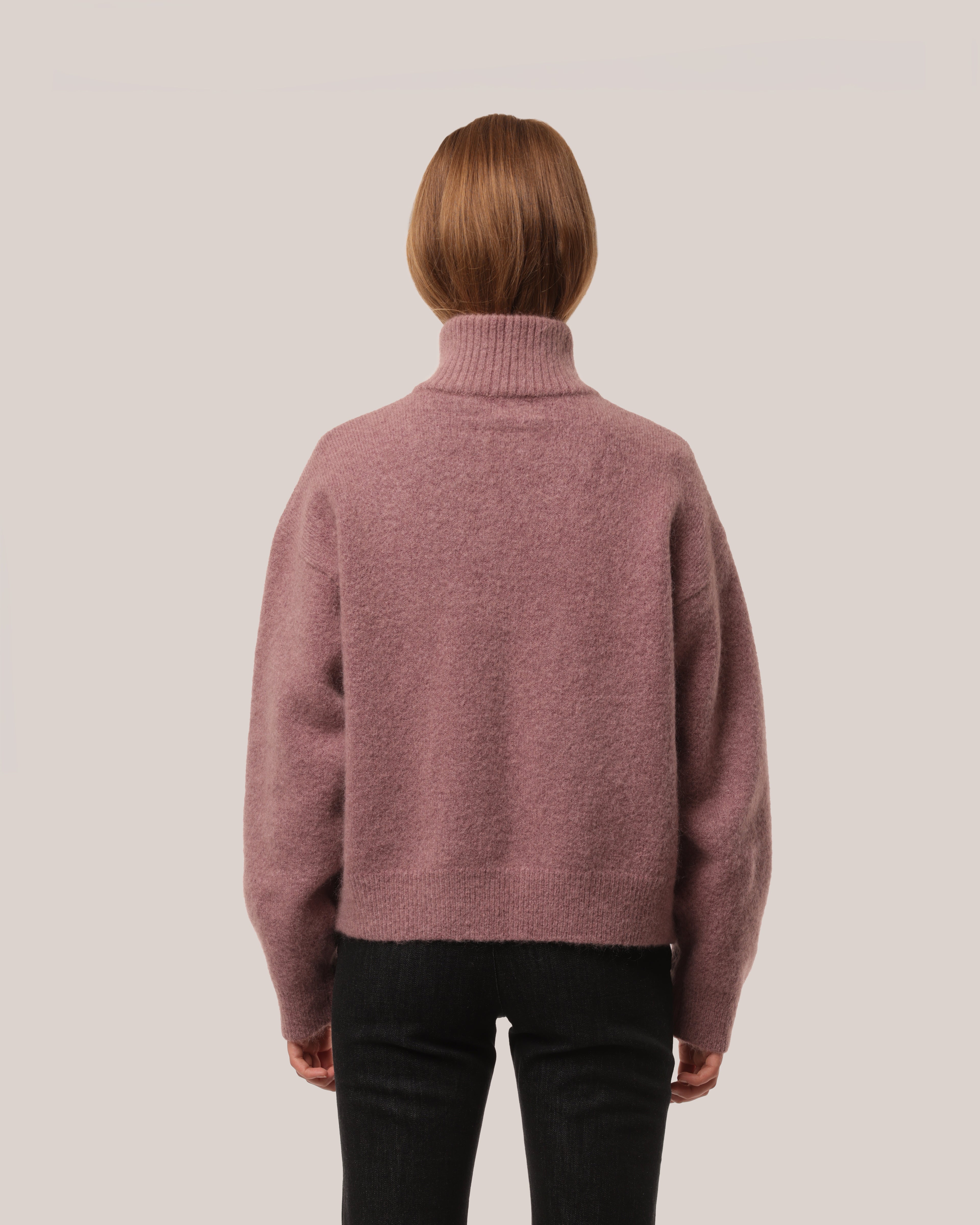 Brushed Mohair Zip Sweater Dusty Rose