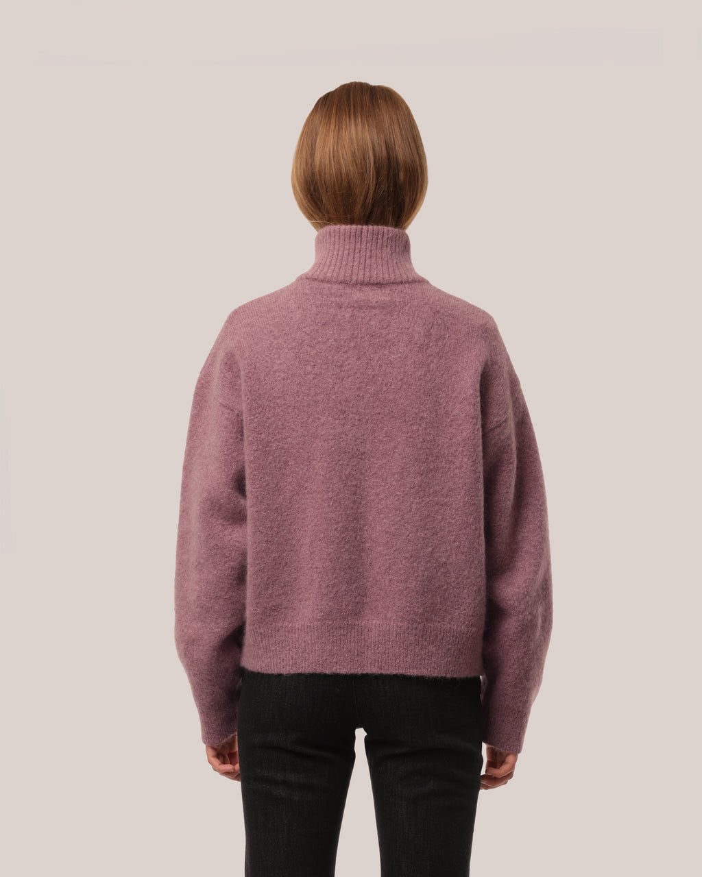 Brushed Mohair Zip Sweater Dusty Rose