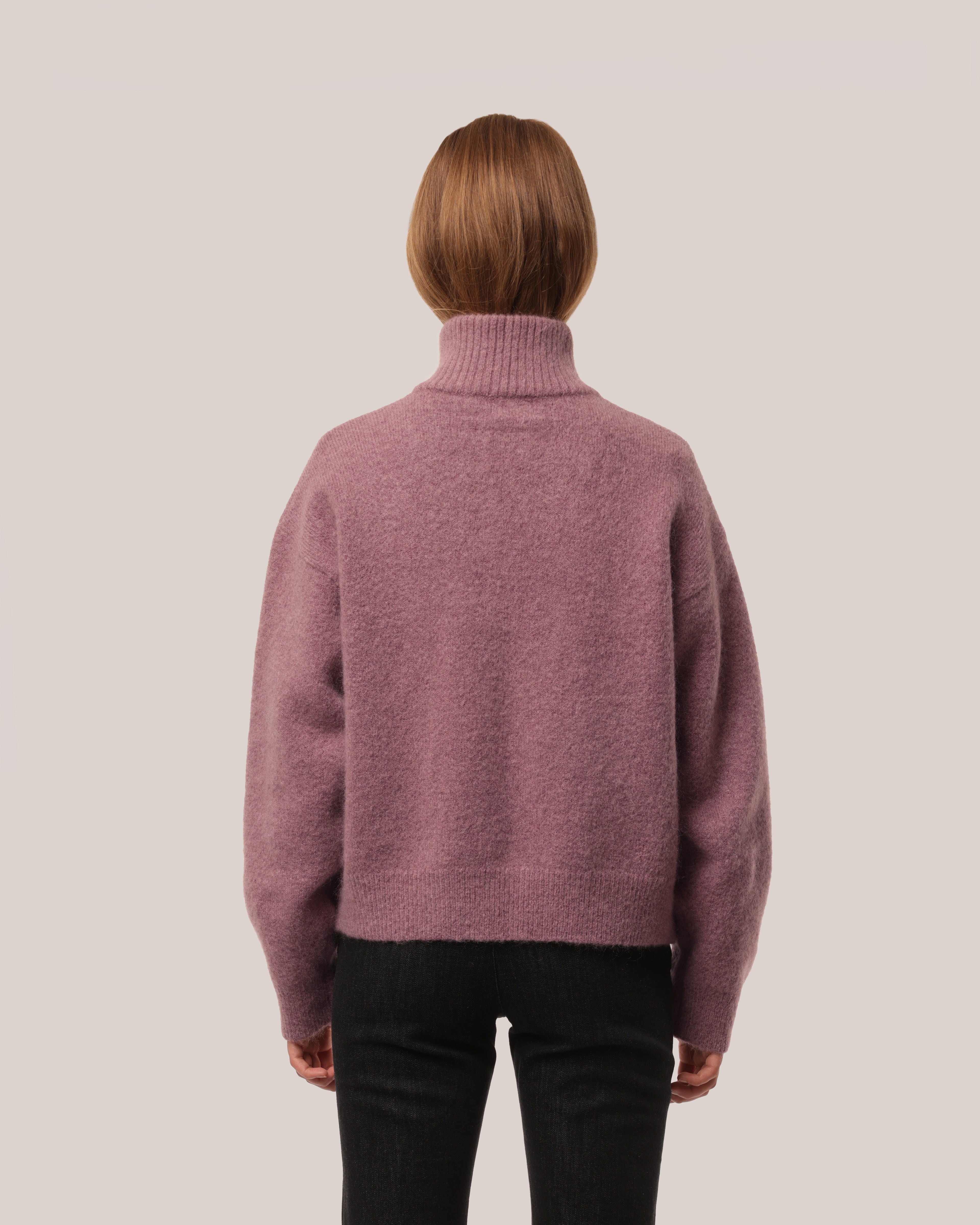 Brushed Mohair Zip Sweater Dusty Rose