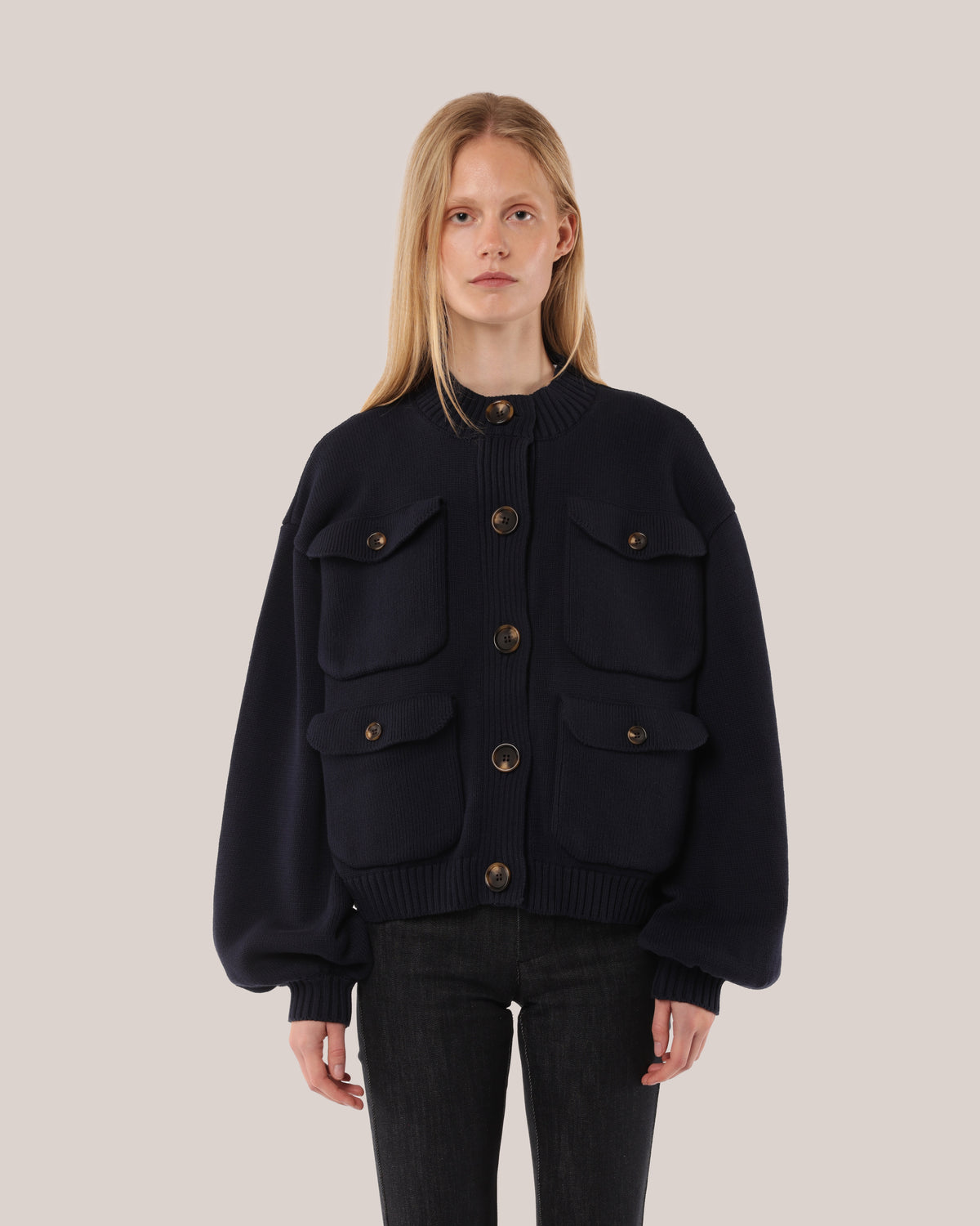 Four Pocket Cotton Cardigan Blueberry
