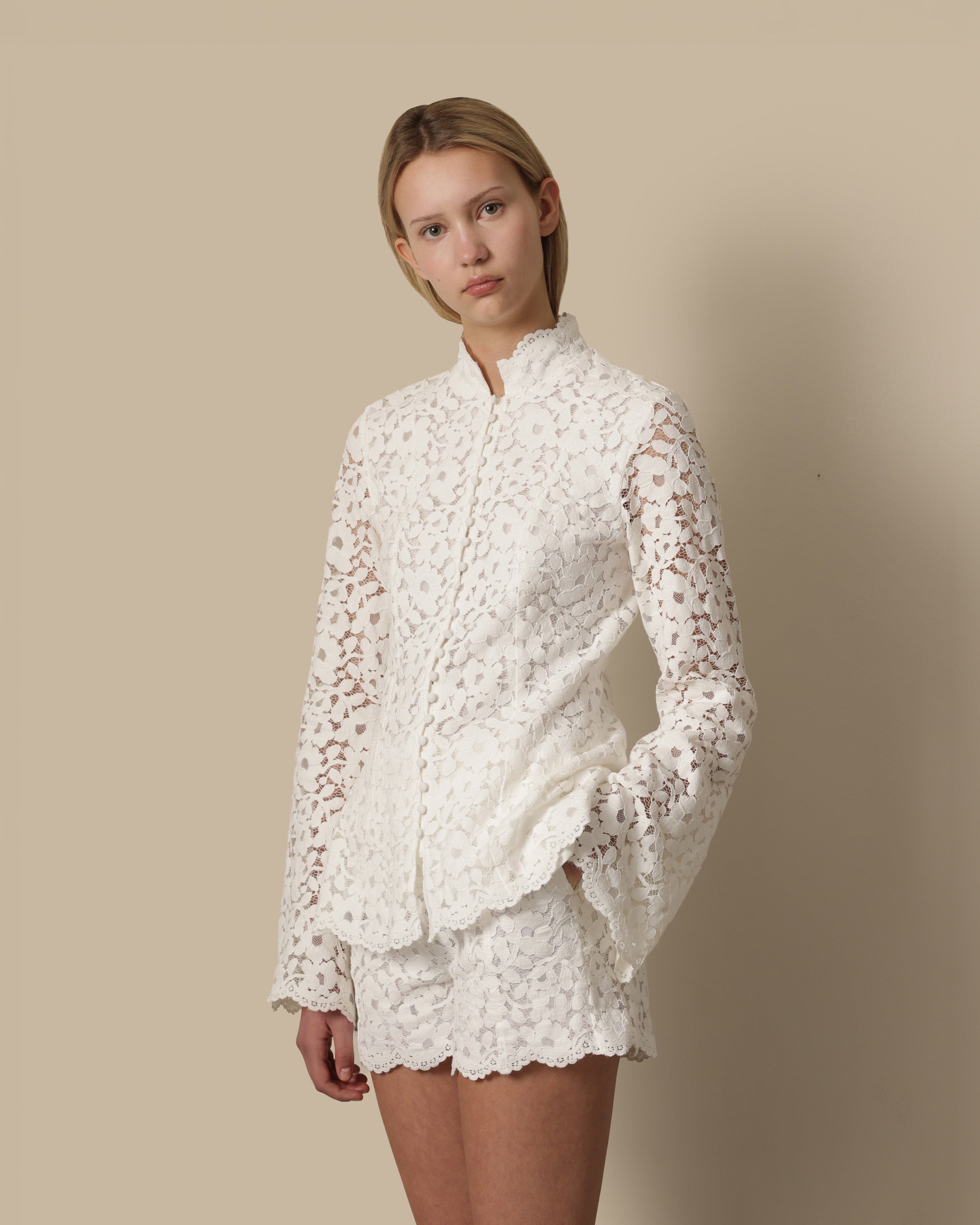 Tailored Cotton Lace Shorts White