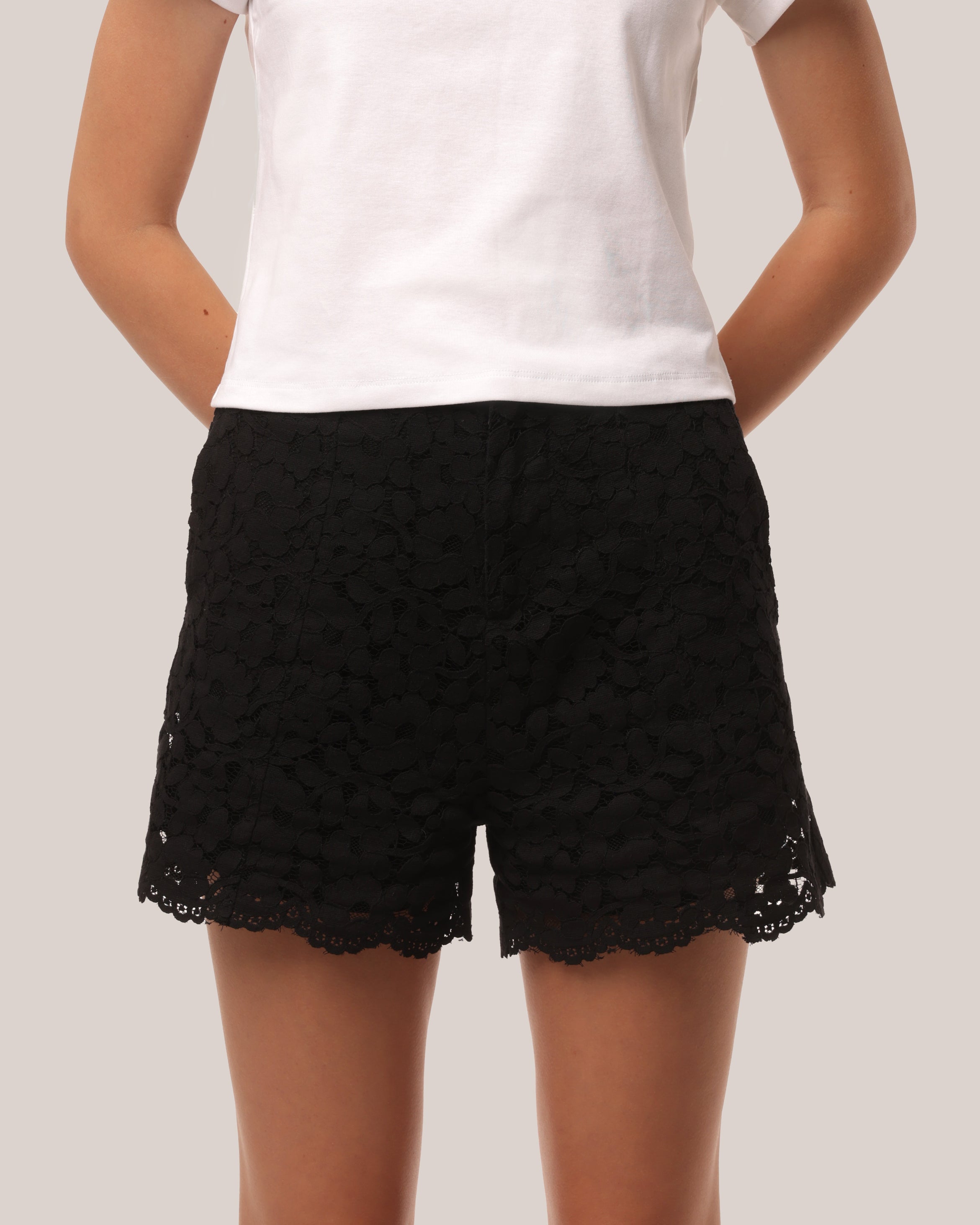 Tailored Cotton Lace Shorts Black