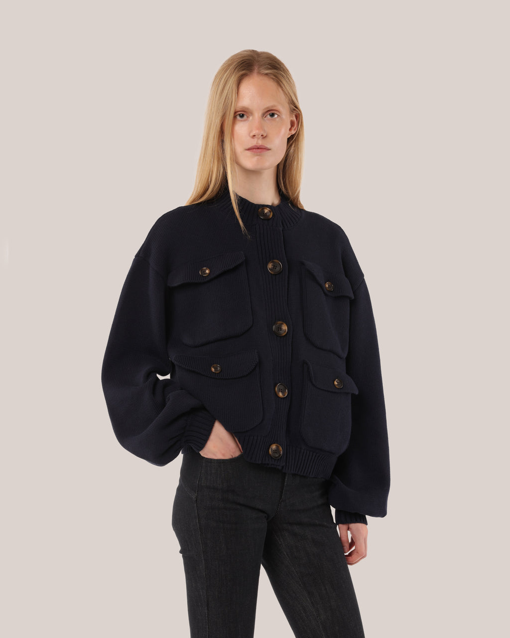 Four Pocket Cotton Cardigan Blueberry