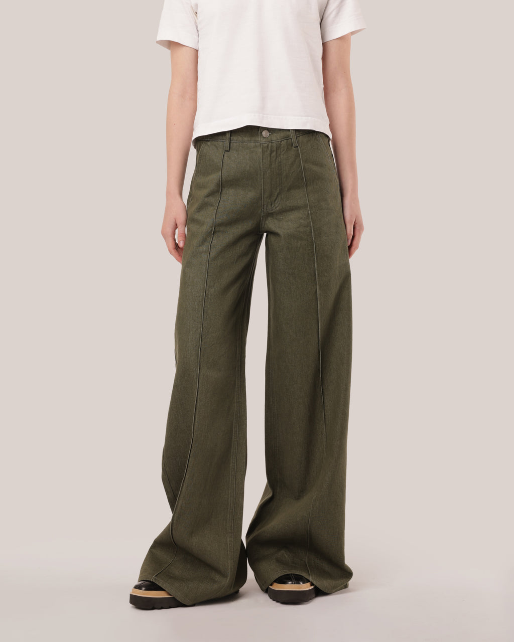 Wide Pleated Cotton Trousers Herb