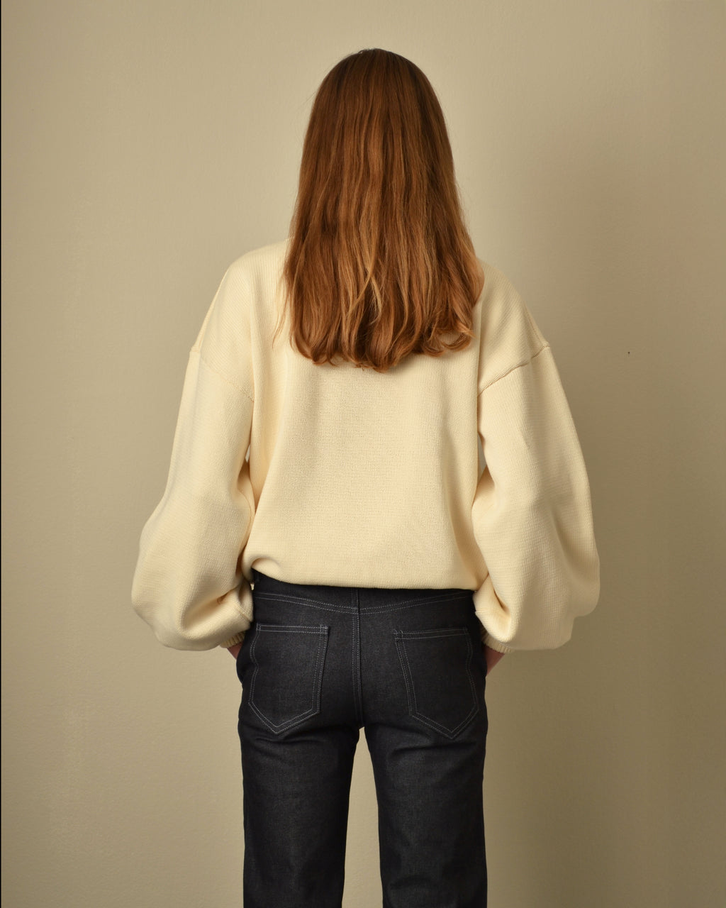 Thick Cotton Zip Sweater Cream