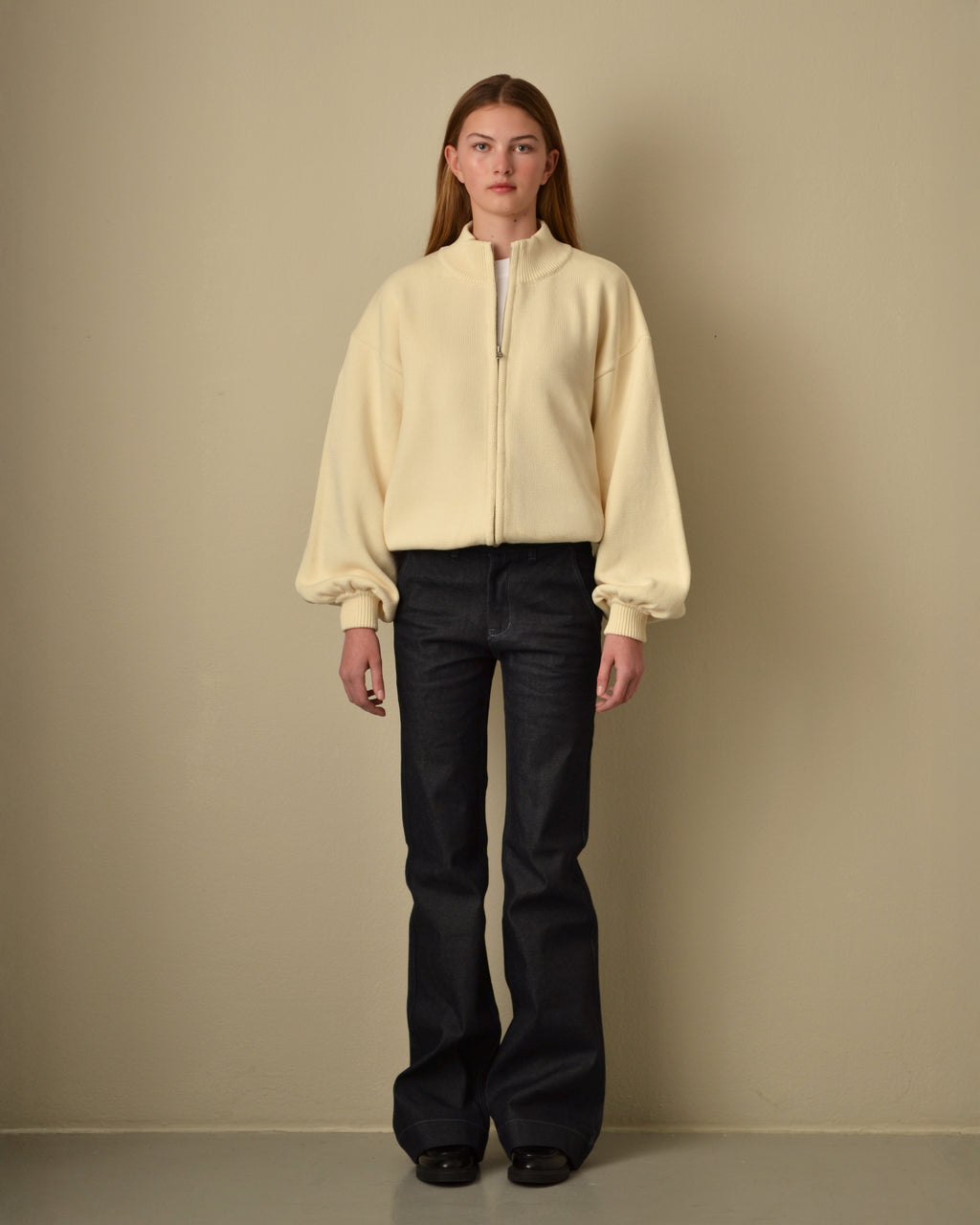 Thick Cotton Zip Sweater Cream